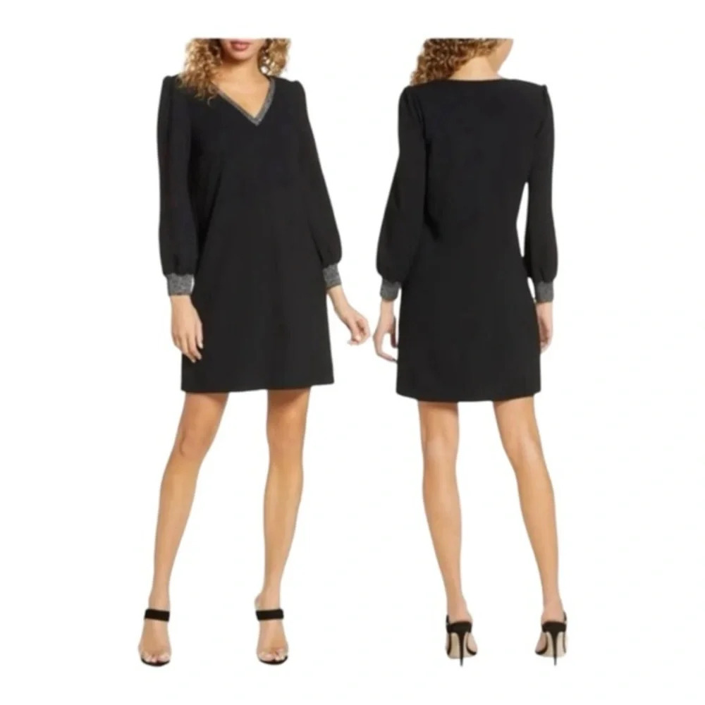 Sam Edelman Metallic Trim‎ Long Sleeve Shift Dress NWOT